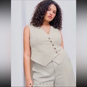 CIDER LINEN-BLEND V-NECK SOLID BUTTON JACKET VEST